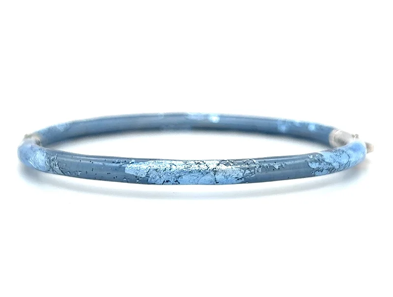 Ladies bracelets contemporary classic designs-Sterling Silver Gold Leaf & Blue Sapphire Enamel Bangle Bracelet by SOHO