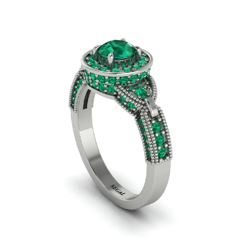 ladies engagement ring subtle channel-Emerald Double Halo Handmade Engagement Ring - Gracelyn No. 21