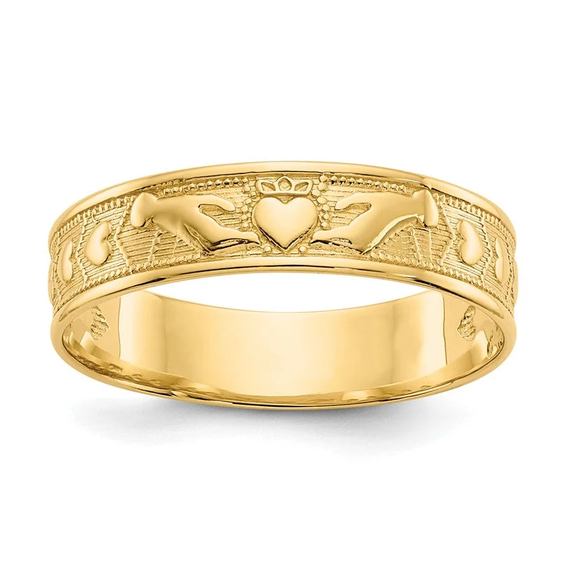 ladies ring flower artisan-14k Yellow Gold 5mm Wide Claddagh Design Band