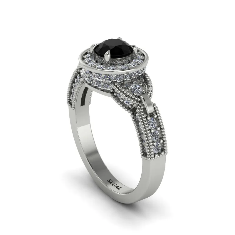 ladies engagement ring satin diamond-Black Diamond Double Halo Handmade Engagement Ring - Gracelyn No. 9