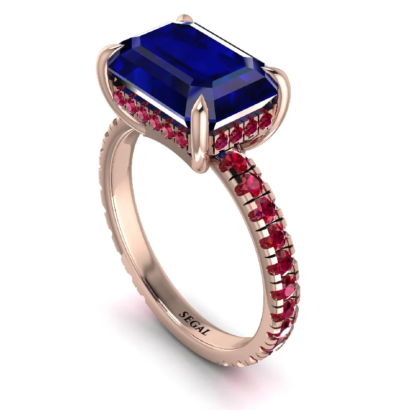 ladies engagement ring butterfly ethical-Emerald-Cut Sapphire Pavé Engagement Ring - Daphne No. 59