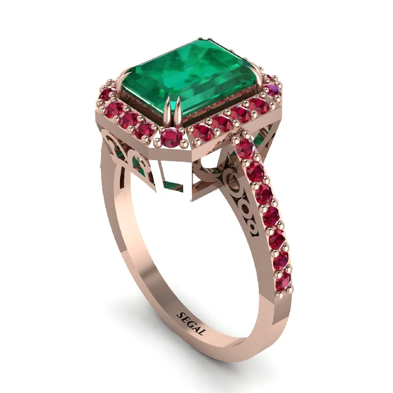 ladies engagement ring zodiac garnet-Emerald Cut Emerald Vintage-Inspired Engagement Ring - Addilyn No. 50