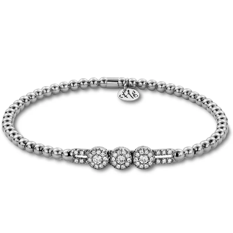 Ladies bracelets festive season styles-Hulchi Belluni Fidget Bracelet with Three Pave Diamond Moveable Stations White Gold Stretch Stackable