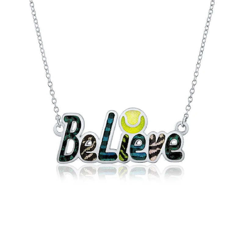 Ladies necklaces e-commerce store finds-Enamel "Believe" Tennis Necklace