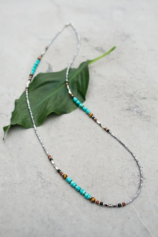 Ladies necklaces pave set designs-Iron Rose Aqua & Silver Necklace