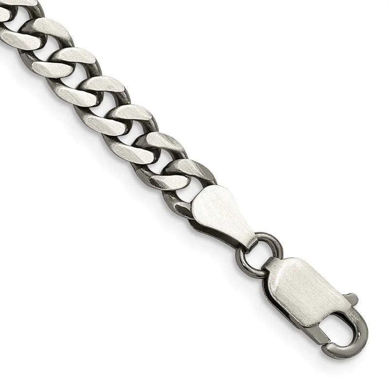 Ladies bracelets two-tone bracelet designs-Sterling Silver Antiqued 6mm Curb Chain Bracelet