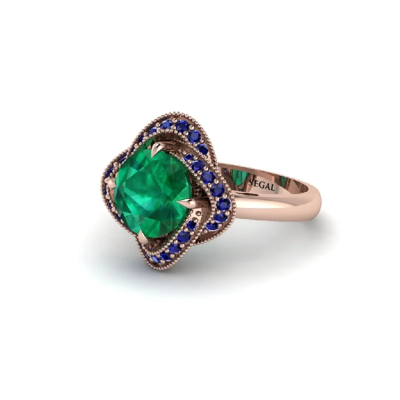 ladies engagement ring unique cushion cut-Emerald Floral Infinity Engagement Ring - Brinley No. 65