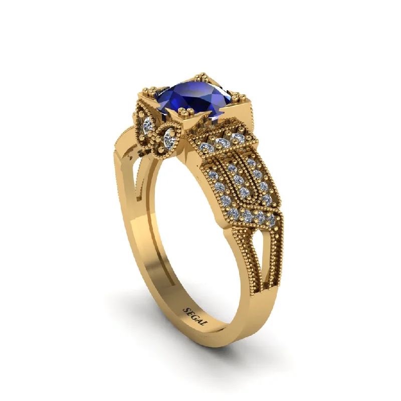 ladies engagement ring personalized eternity-Sapphire Milgrain Gold Engagement Ring - Lyric No. 13