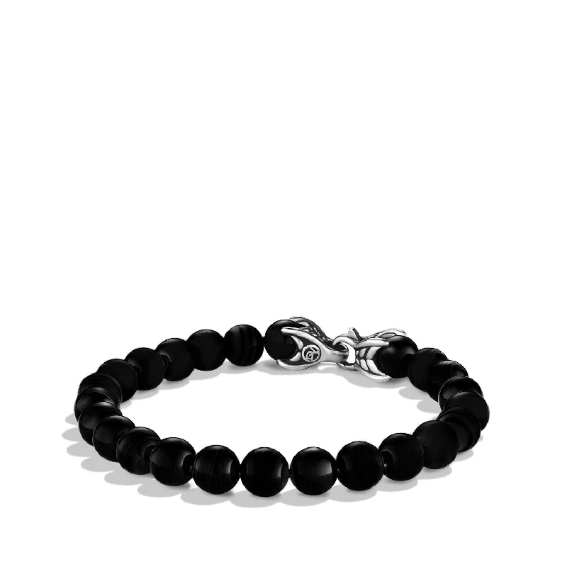 Ladies bracelets polished shiny styles-Men's Spiritual Beads Bracelet with Black Onyx 8MM