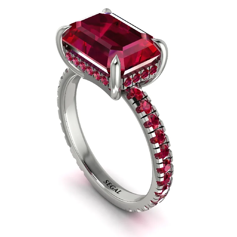 ladies engagement ring birthstone center stone-Emerald-Cut Ruby Pavé Engagement Ring - Daphne No. 57