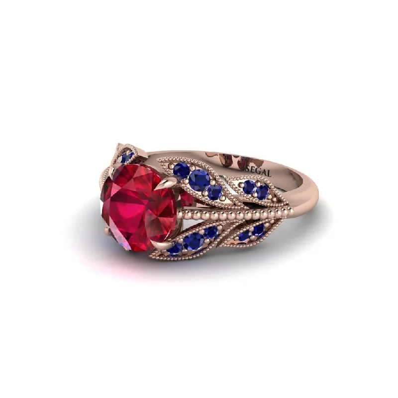 ladies engagement ring affordable trillion cut-Ruby Majestic Leaf Gold Engagement Ring - Makenna No. 71