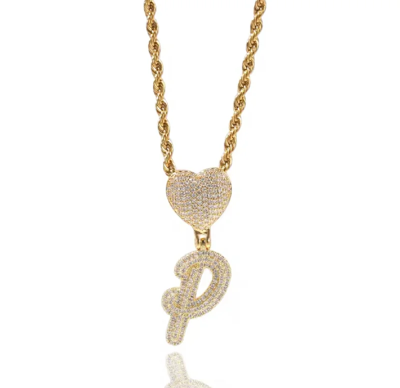 Ladies necklaces tri-color styles-Luxe Heart Initial Necklace