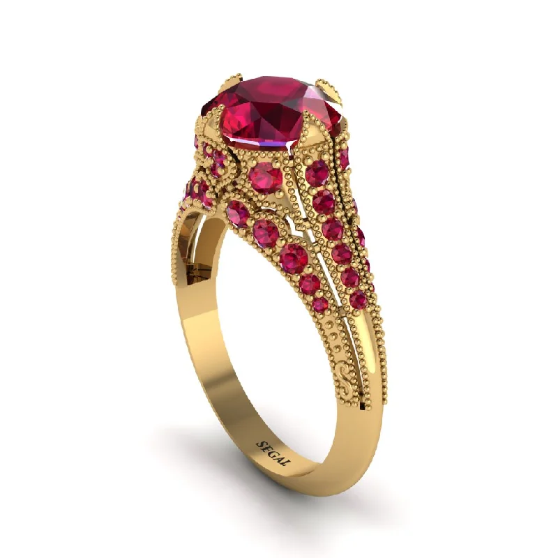 ladies engagement ring summer baguette cut-Ruby Vintage Crown Engagement Ring - Talia No. 55