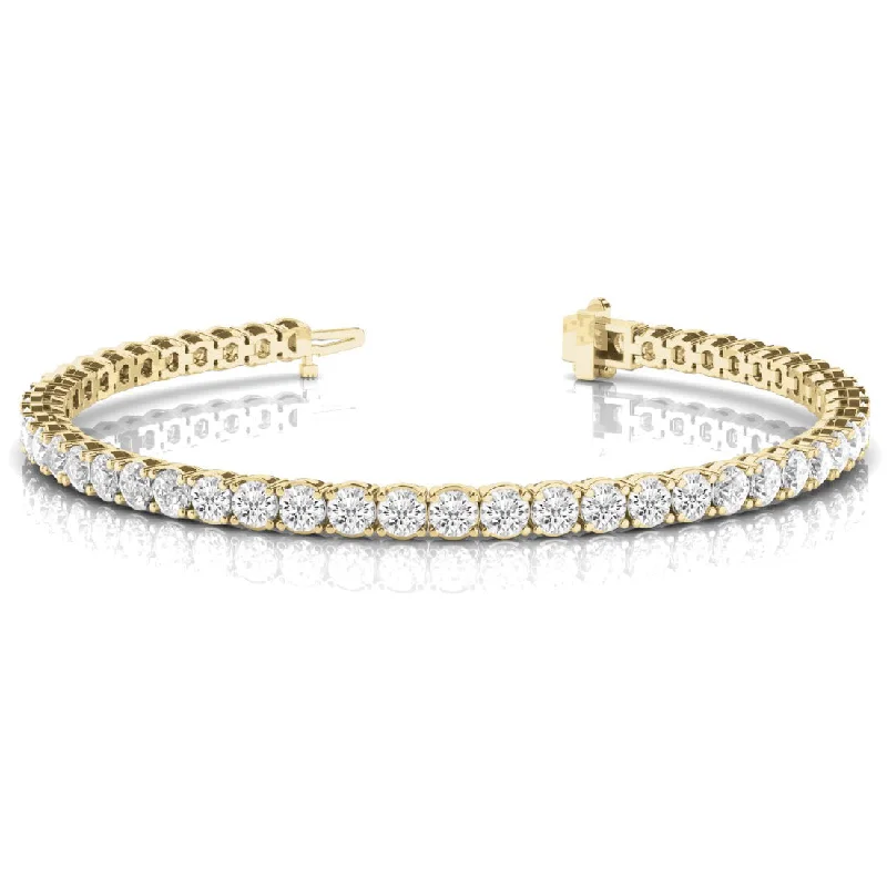 Ladies bracelets moonstone glow styles-Single Row Prong Set Round Diamond Tennis Bracelet 5.00 Carat 18K Yellow Gold