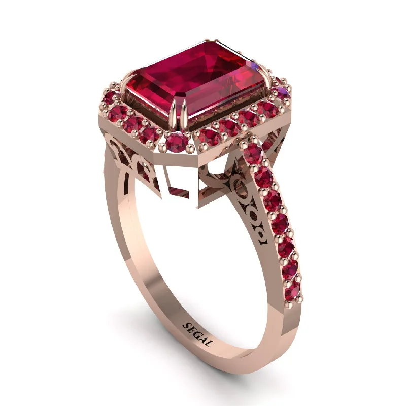 ladies engagement ring luxury halo-Emerald Cut Ruby Vintage-Inspired Engagement Ring - Addilyn No. 56