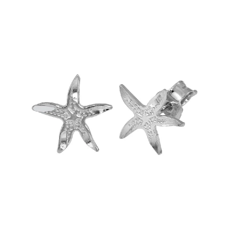 ladies earrings zodiac turquoise-Rhodium Plated 925 Sterling Silver DC Starfish Earrings - ECE00044RH