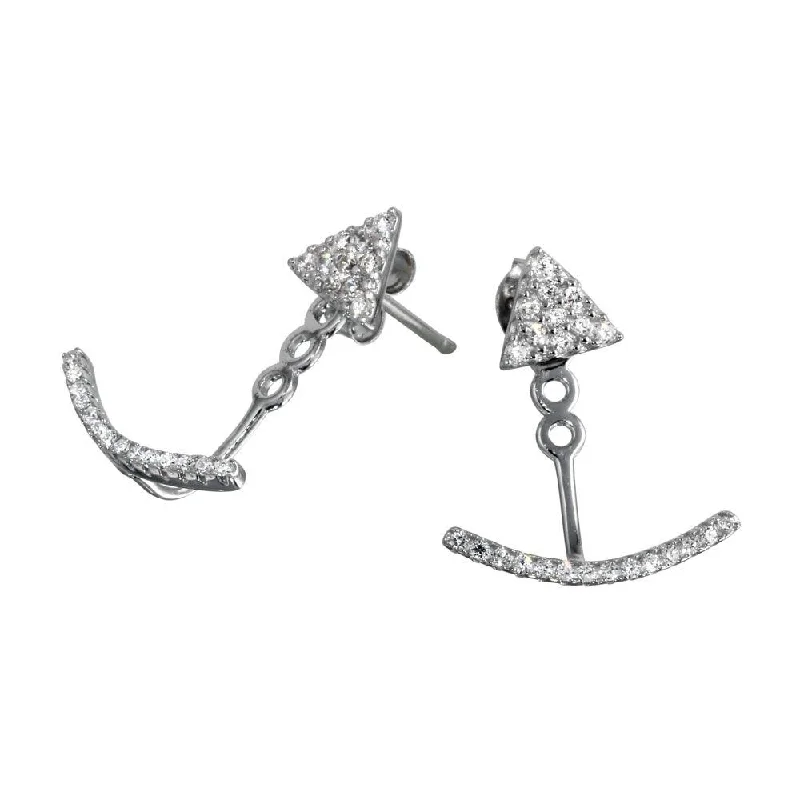 ladies earrings celestial short-Rhodium Plated 925 Sterling Silver Curve CZ Front and Back Earrings - BGE00554