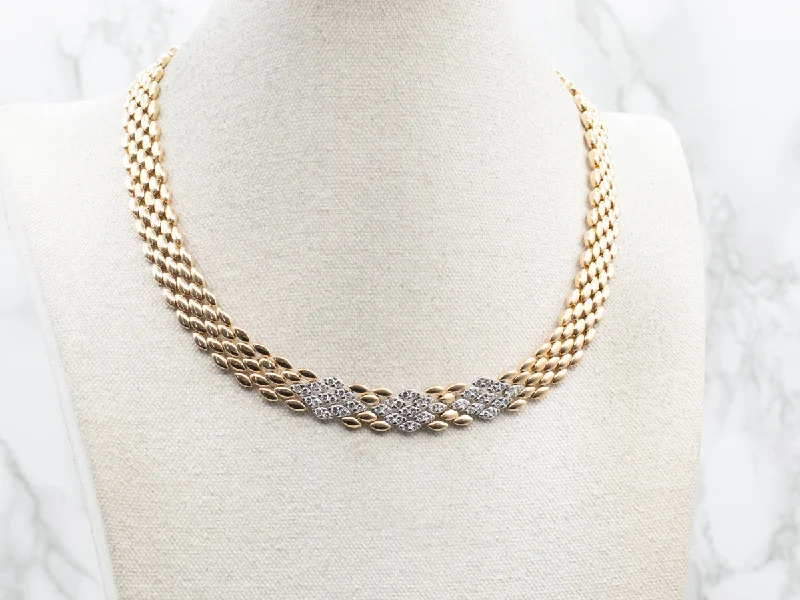 Ladies necklaces industrial style necklaces-Two Tone 18-Karat Gold Diamond Panther Link Necklace