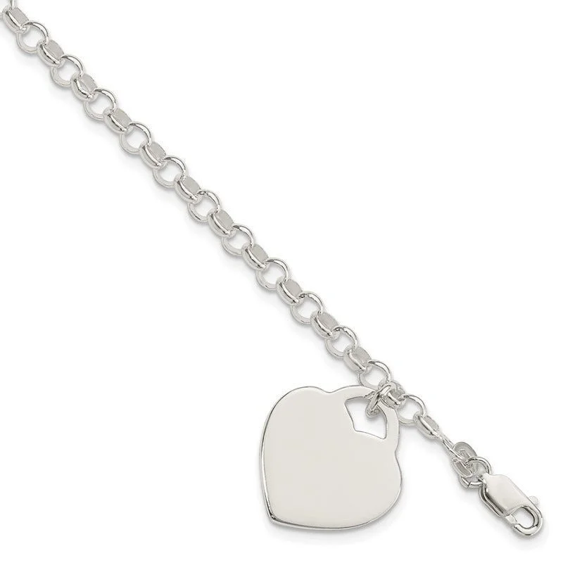 Ladies bracelets Italian crafted bracelets-Sterling Silver Polished Engraveable Heart Bracelet