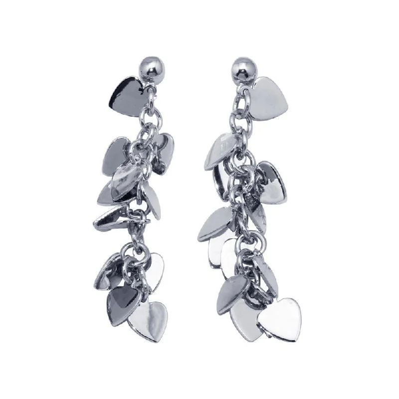 ladies earrings gothic amethyst-Silver 925 Rhodium Plated Multiple Dangling Solid Heart Stud Earrings - DSE00034