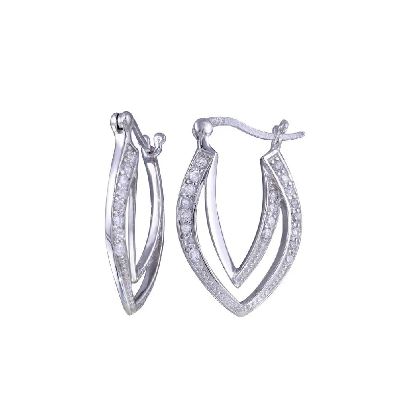 ladies earrings trendy aquamarine-Clearance-Silver 925 Rhodium Plated CZ Curvy Marquis Open Hoop Earrings - STE00460