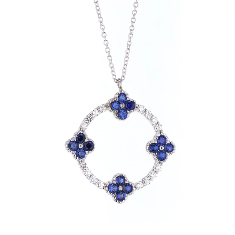 Ladies necklaces easy care necklaces-Blue Sapphire & Diamond Pendant Necklace