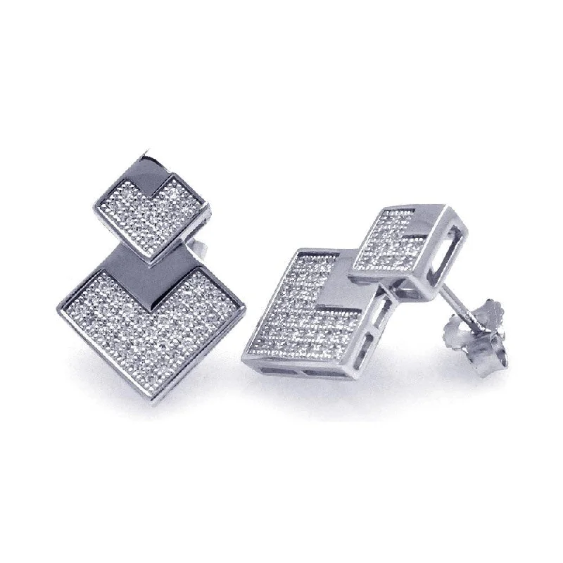 ladies earrings intricate short-Silver 925 Rhodium Plated Micro Pave Clear Graduate Square CZ Stud Earrings - ACE00036