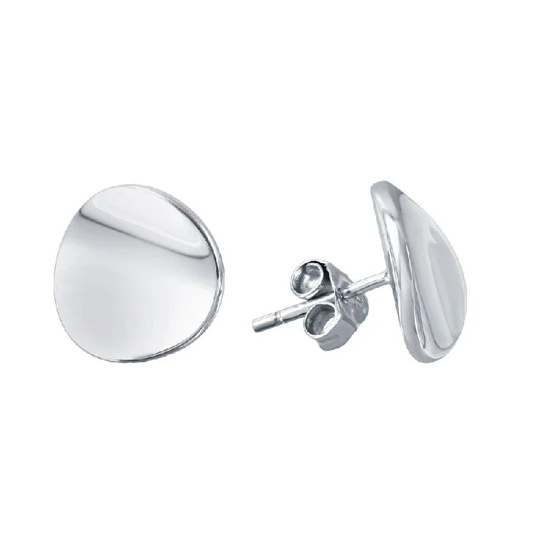 ladies earrings glossy cuff-Silver 925 Rhodium Plated Concave Circle Stud Earrings - STE00736