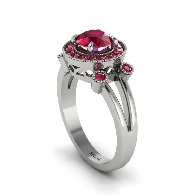 ladies engagement ring name multi-stone-Radiant Ruby Halo Gold Engagement Ring - Madilyn No. 57