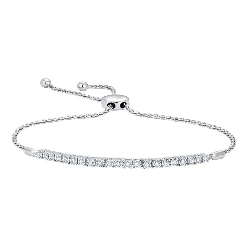 Ladies bracelets floral cluster designs-10K White Gold 1/4 Ct.Wt. Diamond Bolo Bracelet