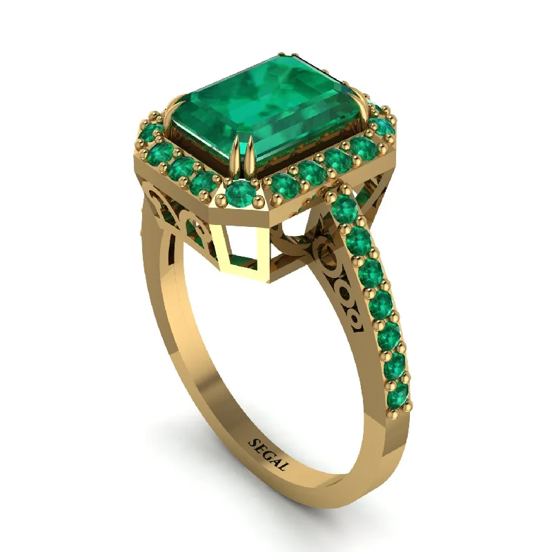 ladies engagement ring fall pave-Emerald Cut Emerald Vintage-Inspired Engagement Ring - Addilyn No. 19