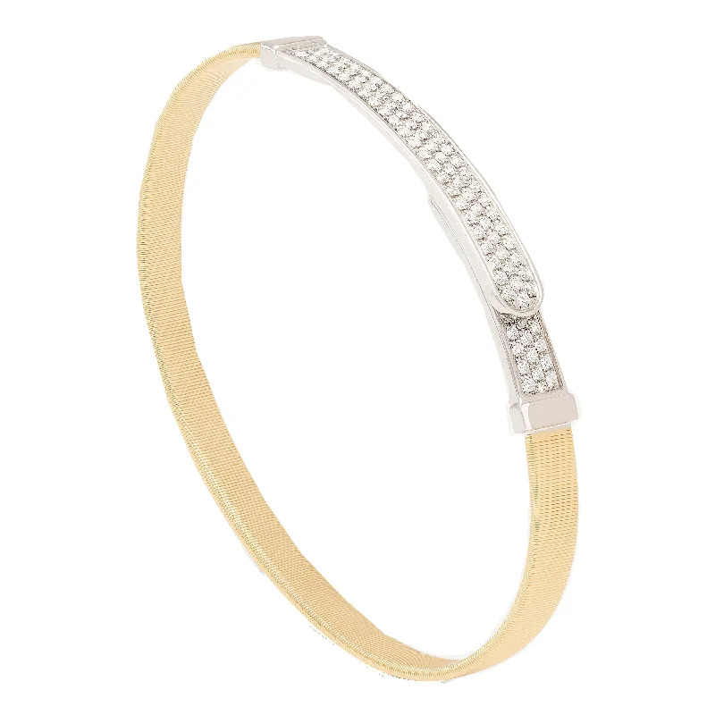 Ladies bracelets raw stone bracelets-Marco Bicego 18K Yellow & White Gold Masai Coil and Diamond Pave Bangle Bracelet, Thin