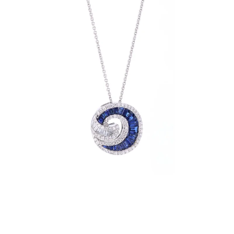 Ladies necklaces rotating gem designs-Blue Sapphire & Diamond Pendant Necklace