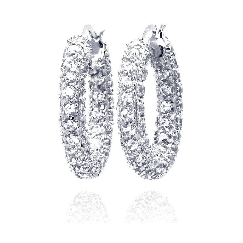 ladies earrings intricate short-Clearance-Silver 925 Rhodium Plated Rift Cluster CZ Hoop Earrings - STE00206