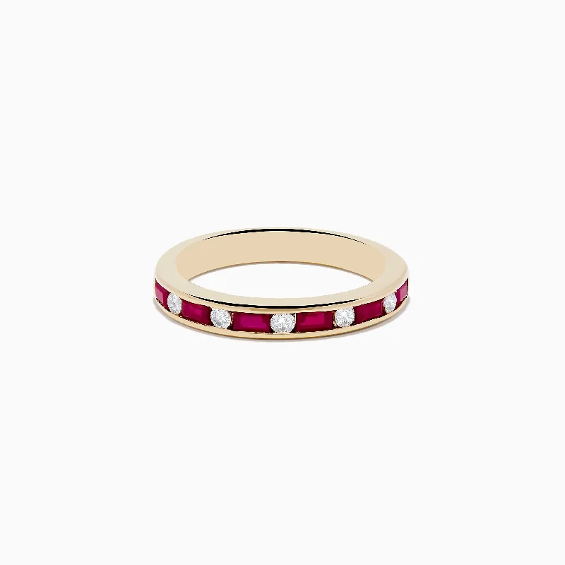 ladies ring luxury trillion cut-Ruby Royal 14K Yellow Gold Ruby and Diamond Channel-Set Stacking Band, 0.72 TCW