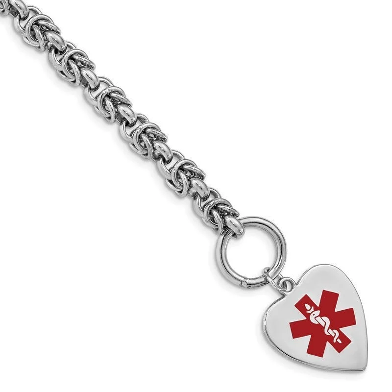 Ladies bracelets French elegance styles-Sterling Silver RH-pltd Engraveable Enamel Heart Medical ID Bracelet