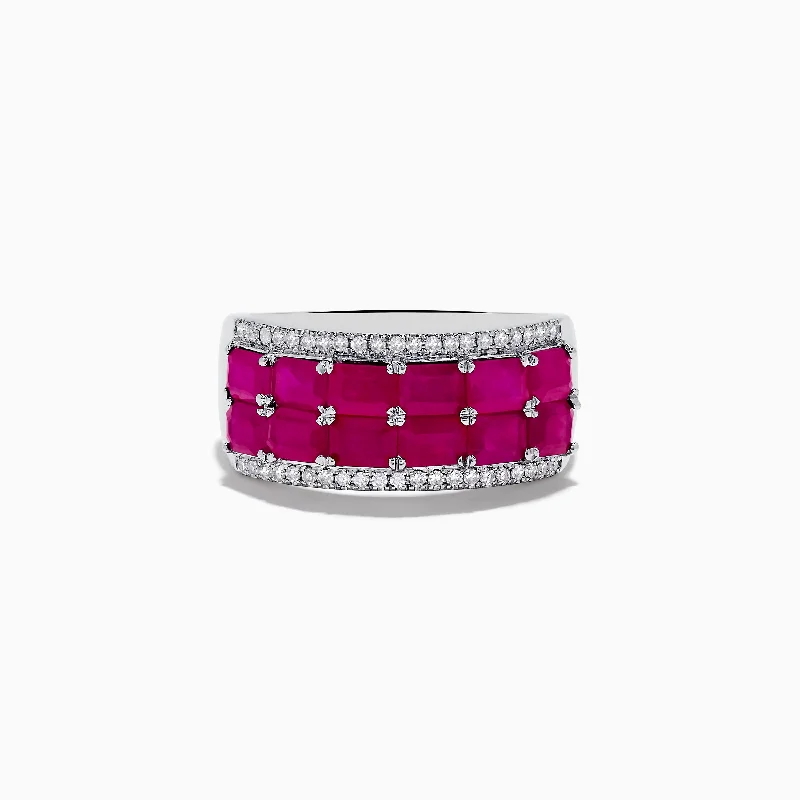 ladies ring timeless red ruby-Ruby Royale 14K White Gold Emerald Cut Double Row Ruby Band