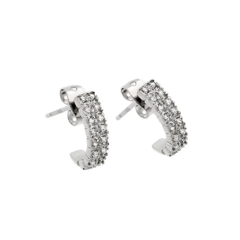 ladies earrings premium bar-Silver 925 Rhodium Plated Crescent Clear CZ Inlay Semi-huggie hoop Earrings - BGE00398