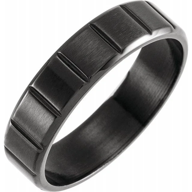 ladies ring delicate marquise cut-Black PVD Titanium 6 mm Grooved Band