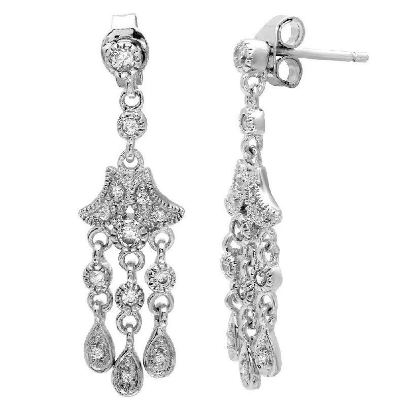 ladies earrings braided crawler-Clearance-Silver 925 Rhodium Plated Chandelier Hanging Earrings - STE00156