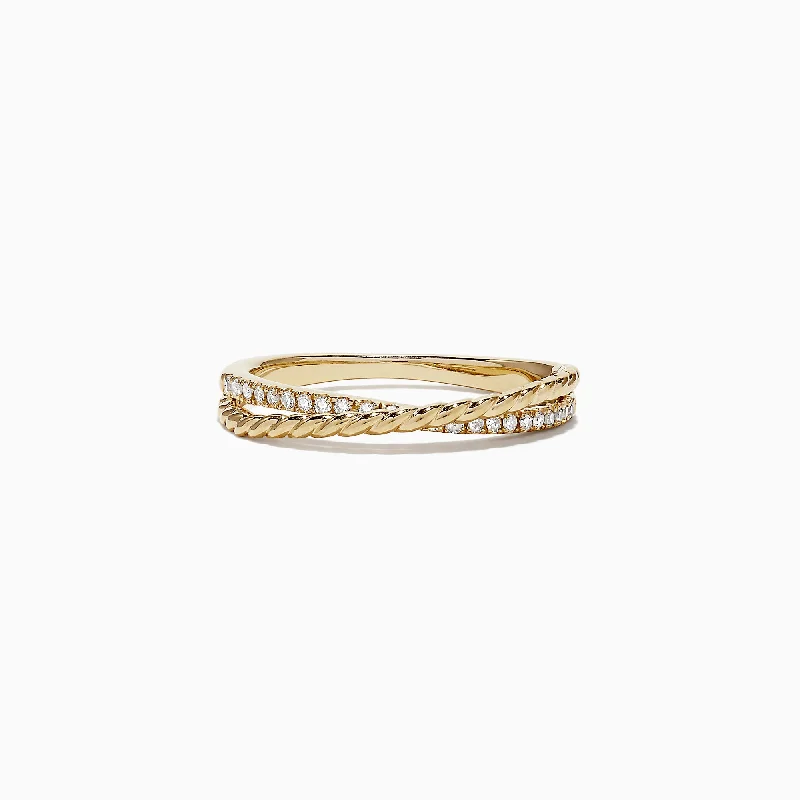 ladies ring flower small batch-D'Oro 14K Yellow Gold Cross Over Diamond Band, 0.11 TCW