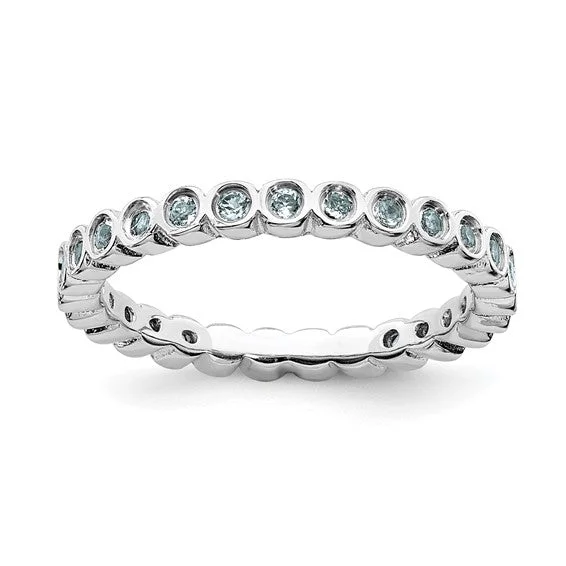 ladies ring gothic onyx-Sterling Silver Stackable Expressions Bezel Light Aquamarine 2.25mm Eternity Band