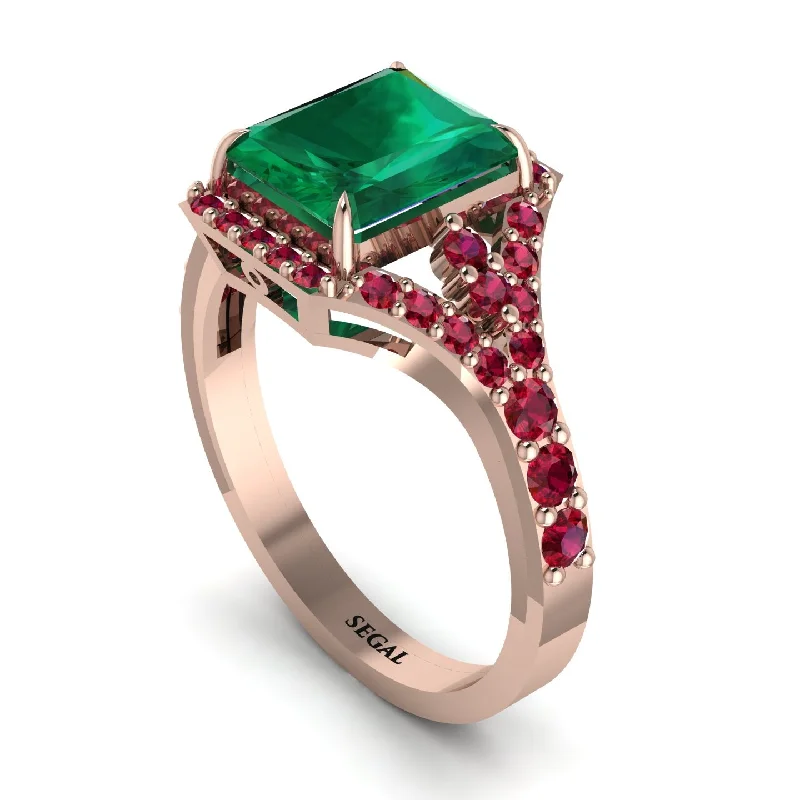 ladies engagement ring initial five stone-Radiant Cut Emerald 14K Halo Engagement Ring - Cassidy No. 50