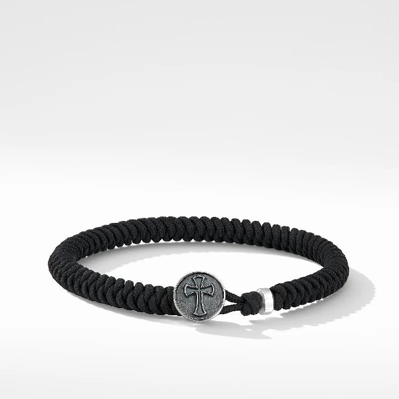 Ladies bracelets bold stacked designs-Men's Woven Cross Bracelet with Black Nylon