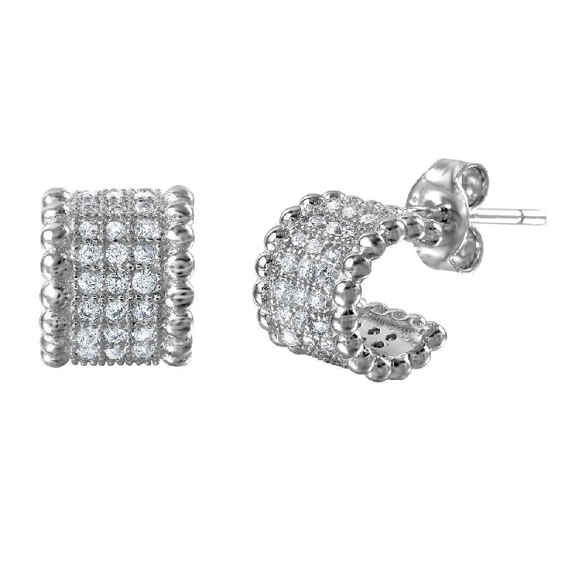 ladies earrings engraved topaz-Silver 925 Rhodium Plated Semi Hoop Earrings with Cubic Zirconia Stones - STE01029