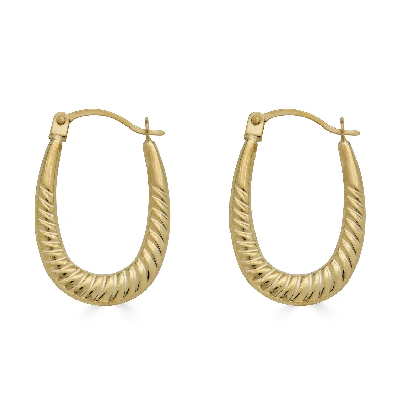 ladies earrings chic jacket-14E00373 - 14 Karat Yellow Gold Rope Design Latch Back Hoop Earring