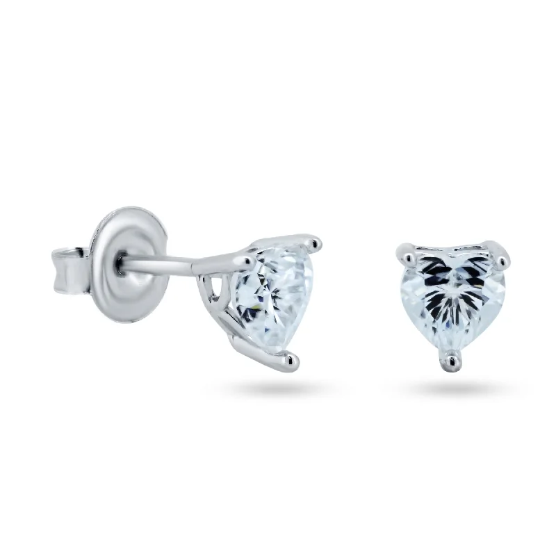 ladies earrings mother’s cuff-Sterling Rhodium Plated 925 Sterling Silver Moissanite Stone Heart Earring - MGME00004