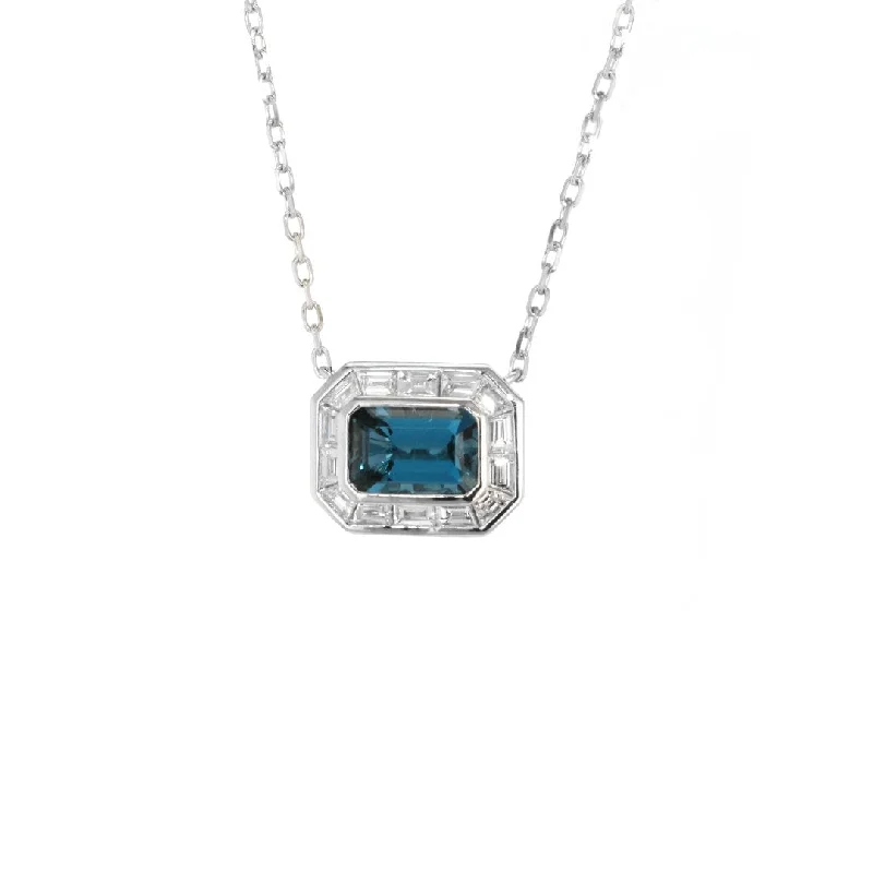 Ladies necklaces curved edge designs-18" Blue Topaz & Diamond Stationary Pendant Necklace | M10264408