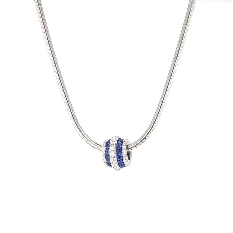 Ladies necklaces champagne diamond designs-Blue Sapphire & Diamond Necklace