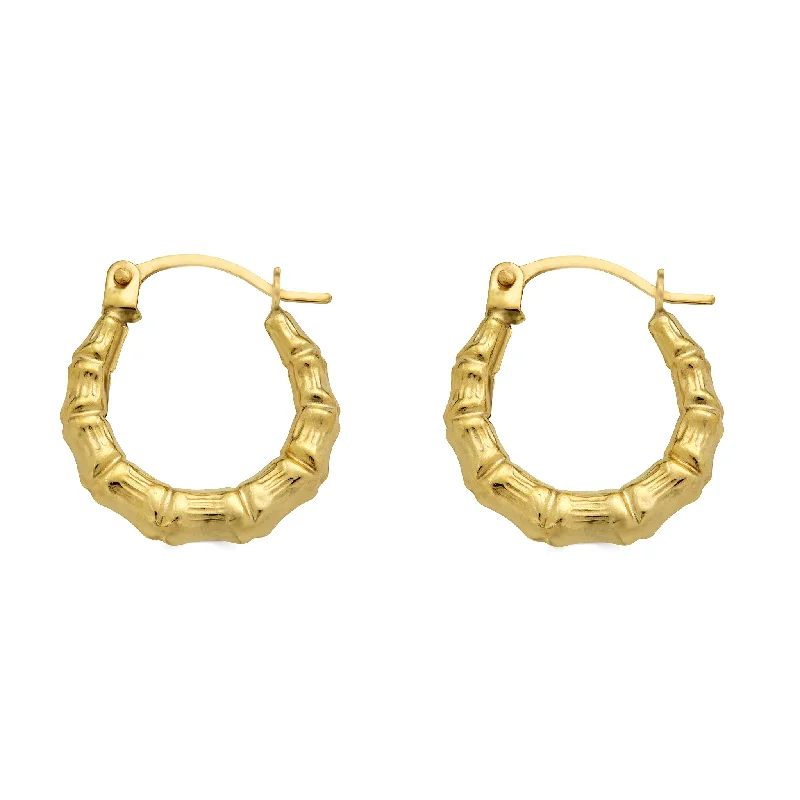 ladies earrings shell cluster-14E00380. - 14 Karat Yellow Gold Bamboo Hoop Latch Lock Earrings